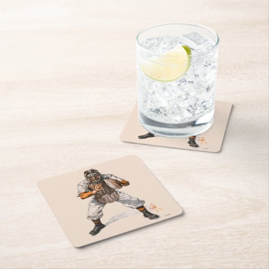 野球捕手 スクエアペーパーコースター (インサイチュ)