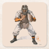 野球捕手 スクエアペーパーコースター (正面)
