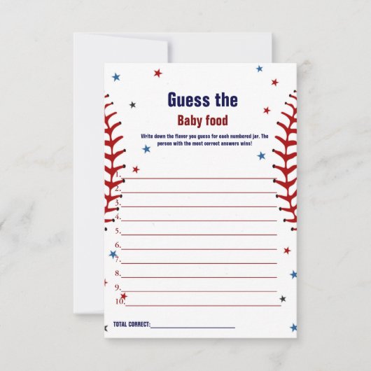 野球推測ベビー食べ物ベビーシャワーゲームカード 招待状 (正面)