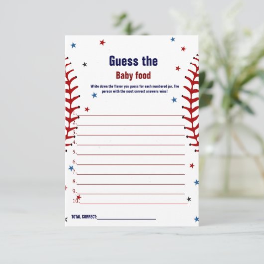 野球推測ベビー食べ物ベビーシャワーゲームカード 招待状 (スタンド正面)