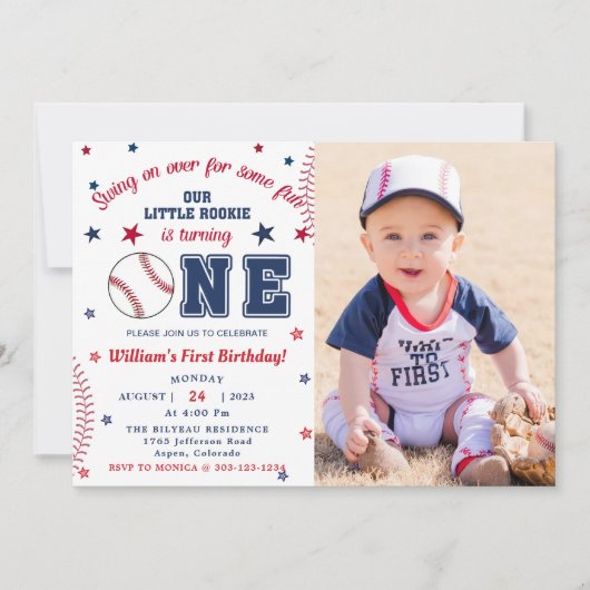 野球最初の1歳の誕生日パーティー 招待状 (正面)