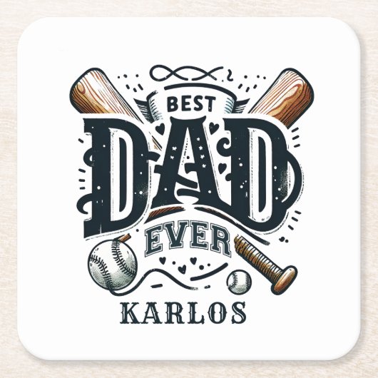 野球最高のパパエバー スクエアペーパーコースター (正面)
