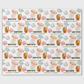 野球柄の誕生日ラッピング紙 ラッピングペーパー (フラット)