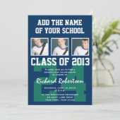 野球濃い青とケリーグリーンのユニフォーム番号 招待状 (スタンド正面)