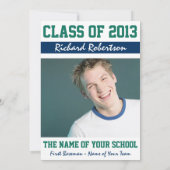 野球濃い青とケリーグリーンのユニフォーム番号 招待状 (裏面)