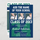 野球濃い青とケリーグリーンのユニフォーム番号 招待状 (正面/裏面)