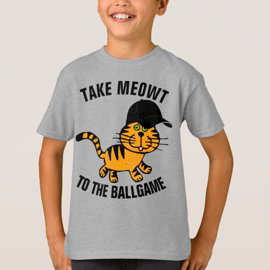 野球猫がミートTシャツを着た子ども達を連れて行く Tシャツ (正面)