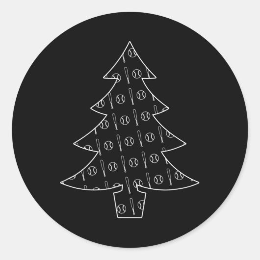 野球球及びこうもりコラージスポーツクリスマスツリー ラウンドシール (正面)
