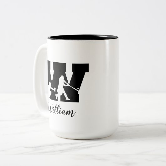 野球用アルファベパーソナライズされたッモノグラムのトW名 ツートーンマグカップ (正面左)
