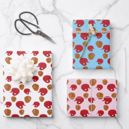 野球用グローブとヘルメットのパタ数々のーン色 ラッピングペーパーシート