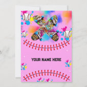 野球用スケートボード落書きカラフルパーティーピンク 招待状 (裏面)