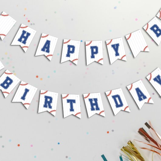 野球用ソフトボールのピンストライプハッピーバースデーパーティー バンティングフラッグ