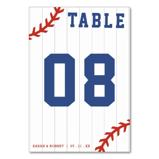 野球用ソフトボールのピンストライプ式ウェディングレセプション テーブルナンバー (正面)