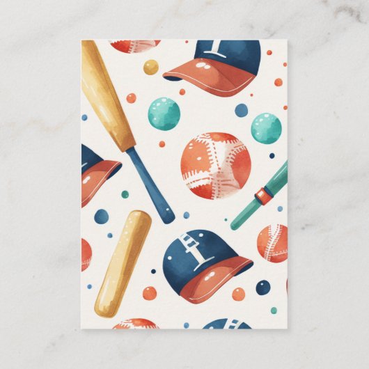 野球用テディベア水彩絵本ベビー エンクロージャーカード (裏面)