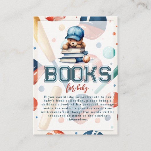 野球用テディベア水彩絵本ベビー エンクロージャーカード (正面)