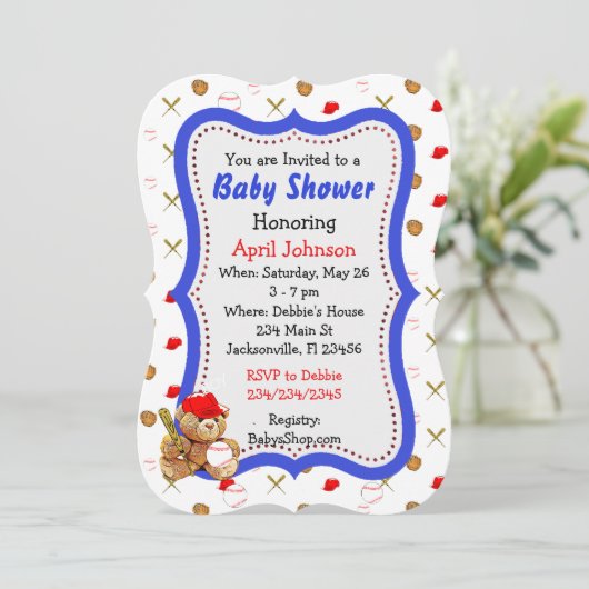 野球用テディベア赤ちゃんシャワー招待状 招待状