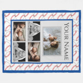 野球用ファンパターカスタムン（写真と名前） フリースブランケット (正面(横))