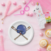 野球用ヘルメットとこうもりスポーツ ペーパープレート (パーティー)