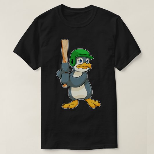 野球用ヘルメット付きこうもりのペンギン Tシャツ (デザイン正面)