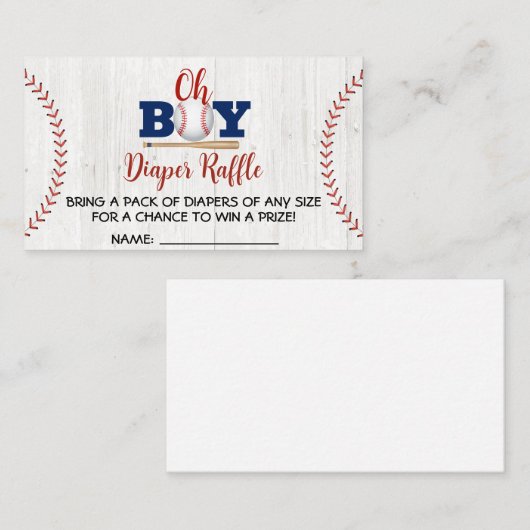 野球用ベビーシャワーおむつラッフル 名刺 (正面/裏面)