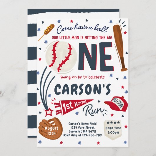 野球第1回ホー走ムバースデーパーティー 招待状 (正面/裏面)