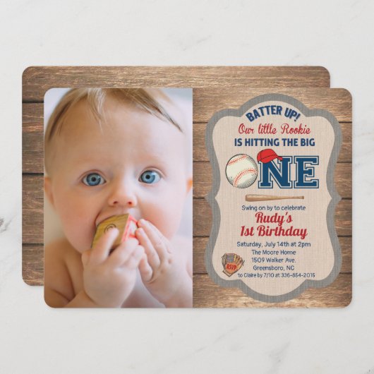 野球第1期バースデーフォト招待状 招待状 (正面/裏面)