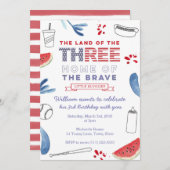 野球第3誕生日招待状、ホットドッグとこうもり 招待状 (正面/裏面)