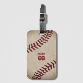 野球素朴イニシャルヴィンテージ名番号レトロ ラゲッジタグ (正面縦)