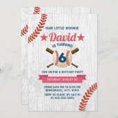 野球素朴スポーツ少年6thバースデーパーティー 招待状 (正面/裏面)