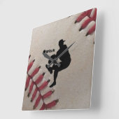 野球背景のiPitchプレーヤーシルエット スクエア壁時計 (傾斜)