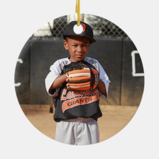 野球誇りを持ったのママの写真 セラミックオーナメント (裏面)