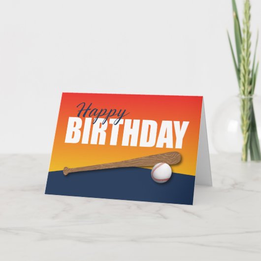 野球誕生日オンブルー&オレンジアスリート カード (正面)