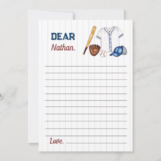 野球誕生日タイムカプセルノートメッセージカード サンキューカード (正面)