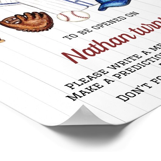 野球誕生日タイムカプセル標識 ポスター (角)