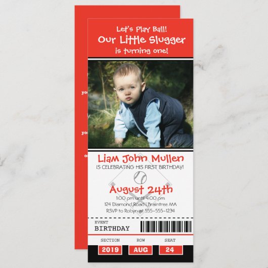 野球誕生日チケット 招待状 (正面/裏面)