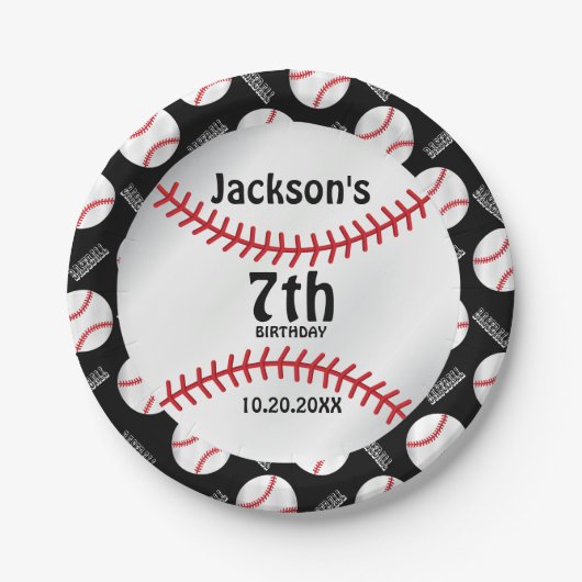 *野球誕生日デザイン|個人用設定 ペーパープレート (正面)