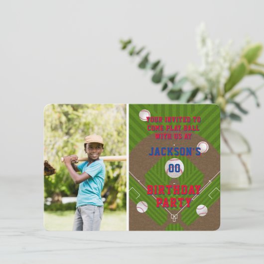 野球誕生日パーティーの写真 招待状 (スタンド正面)