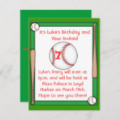 野球誕生日パーティーの招待ボーイズ&ガールズ 招待状 (正面/裏面)