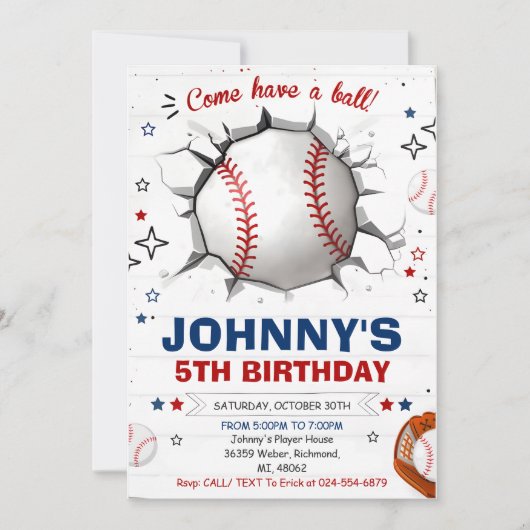 野球誕生日パーティーの招待状 招待状 (正面)