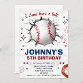 野球誕生日パーティーの招待状 招待状 (正面/裏面)