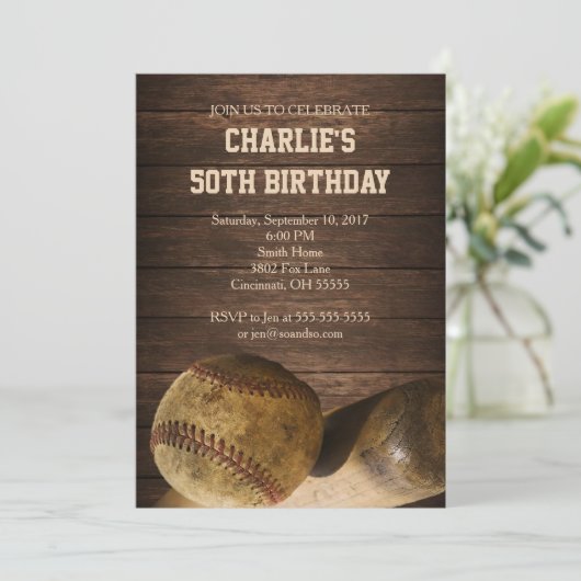 野球誕生日パーティーの招待素朴ヴィンテージ 招待状 (スタンド正面)