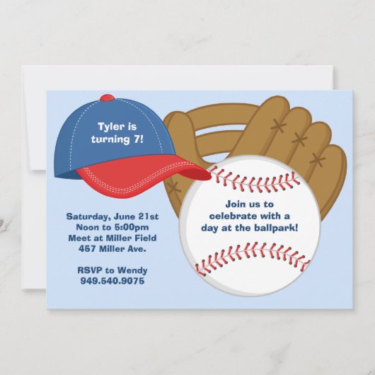 野球誕生日パーティーの招待 招待状 (正面)