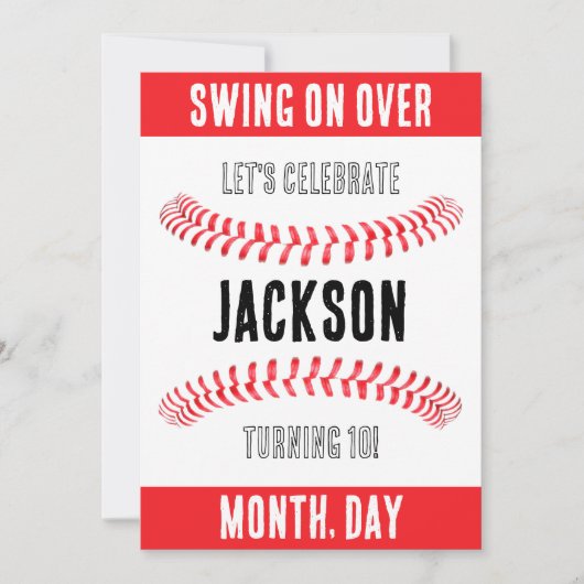 野球誕生日パーティー名前をカスタムする時間位置 招待状 (正面)