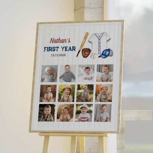野球誕生日フォトマイルストーンサイン ポスター