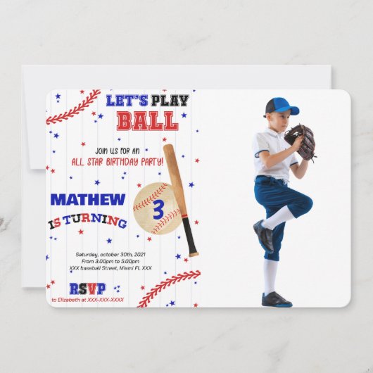 野球誕生日フォト招待状 招待状 (正面)