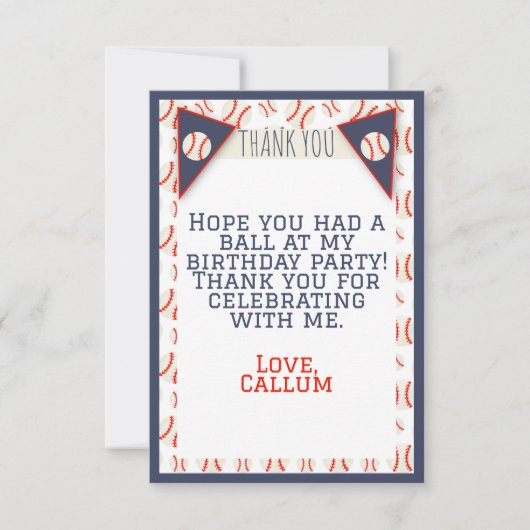 野球誕生日フラットサンキューカード (正面)