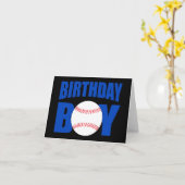 野球誕生日ボーイブルー野球選手パーティー カード (黄色い花)