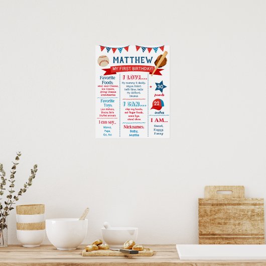 野球誕生日マイルストーンサインシャルボードポスター ポスター (キッチン)