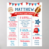 野球誕生日マイルストーンサインシャルボードポスター ポスター (正面)