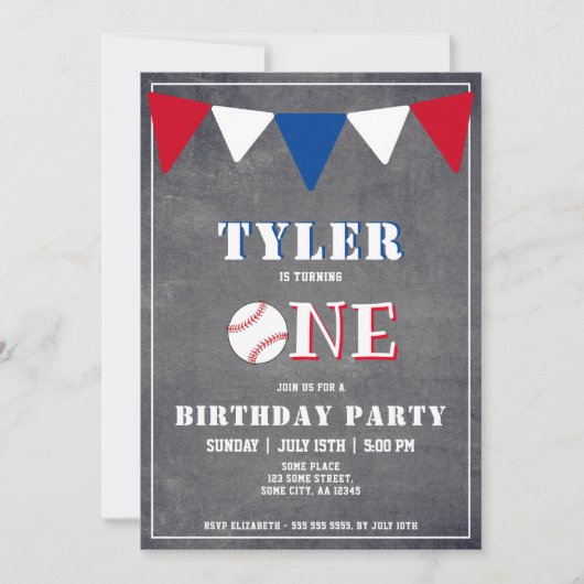 野球誕生日招待状の男の子1歳の誕生日 招待状 (正面)